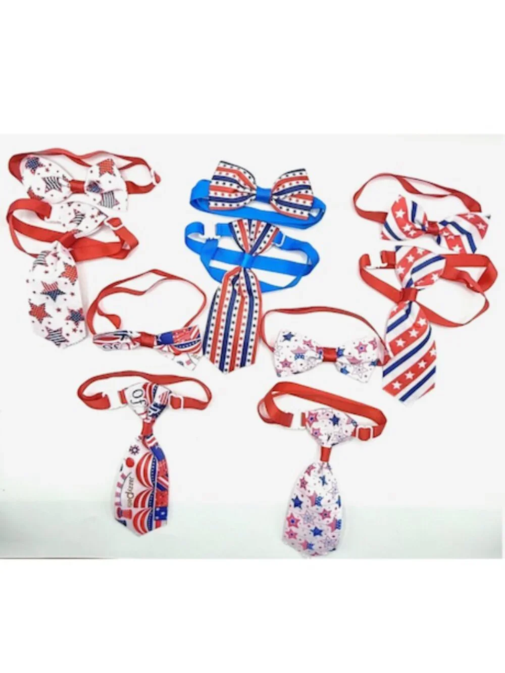 🇺🇸 USA Patriotic Pet Tie Set Stars Stripes Adjustable Dog Cat S/M NEW